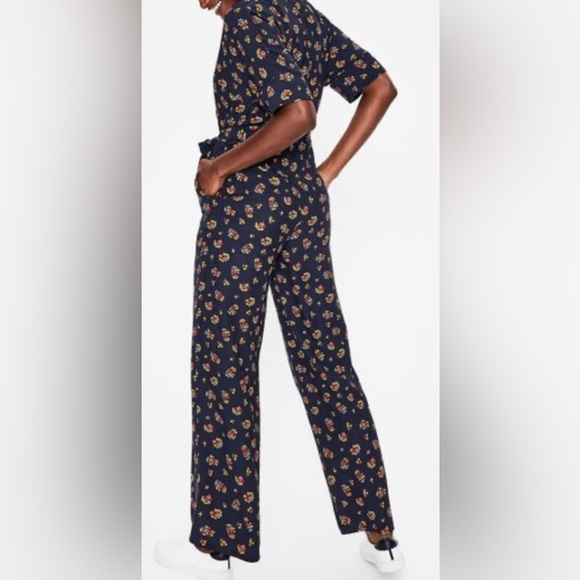 Boden Short Sleeve Emmeline Button Front Floral Union Suit Jumpsuit w Red Belt - Picture 5 of 9